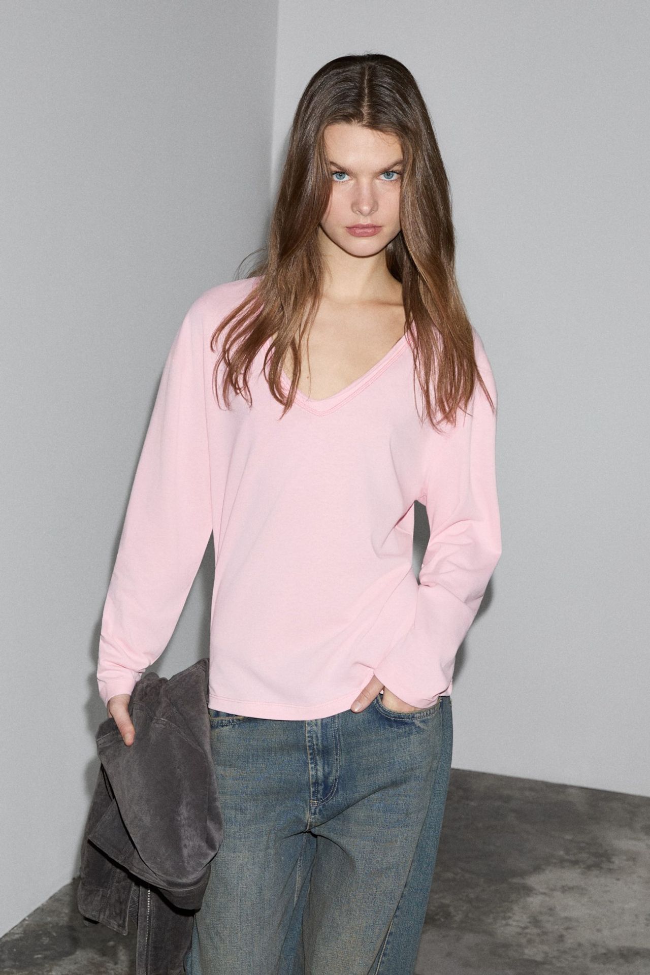 GRIMELANGE Oversized V-Neck Long Sleeve Blouse 3