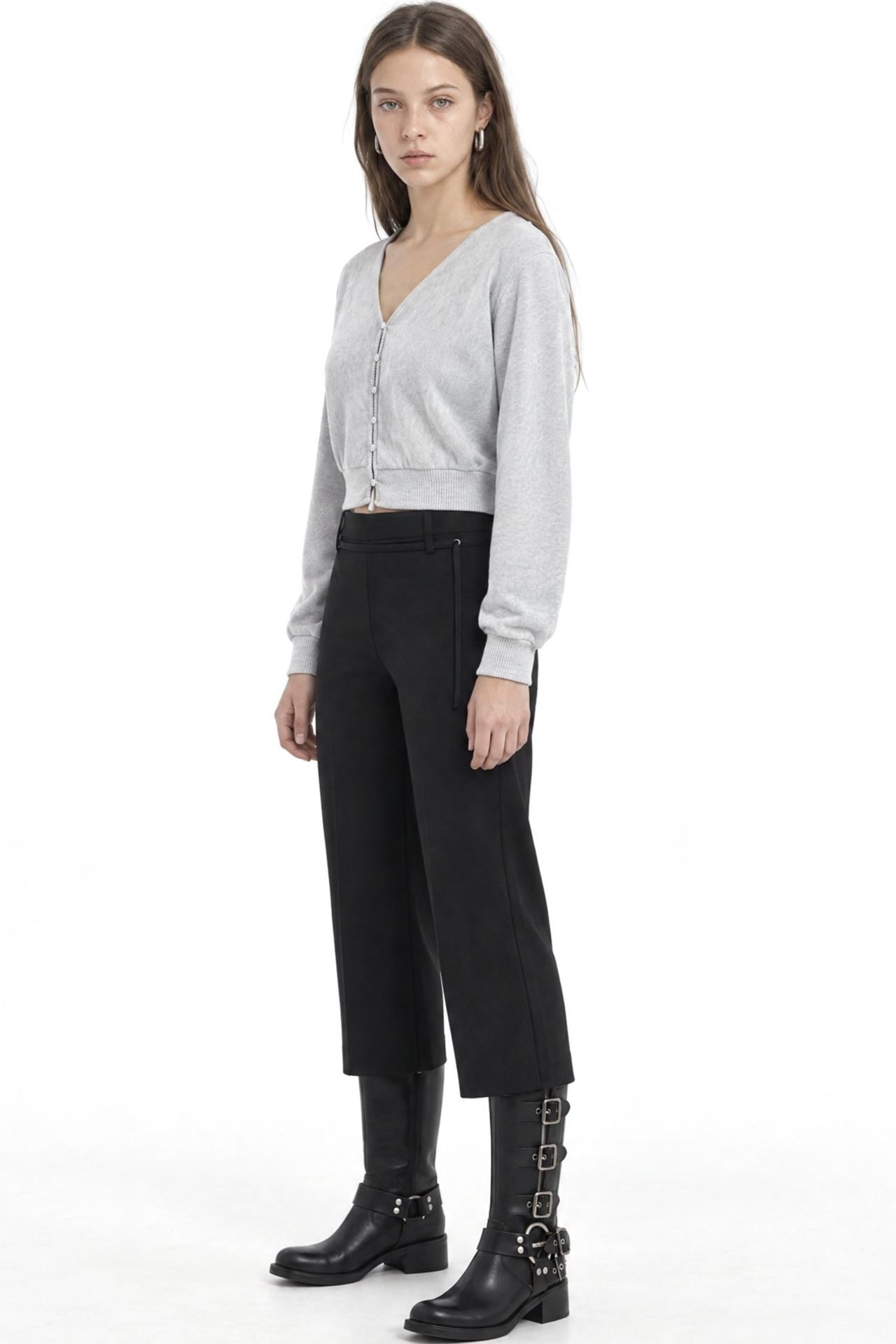 BUSEM V-Neck Ribbed Crop Cardigan 2