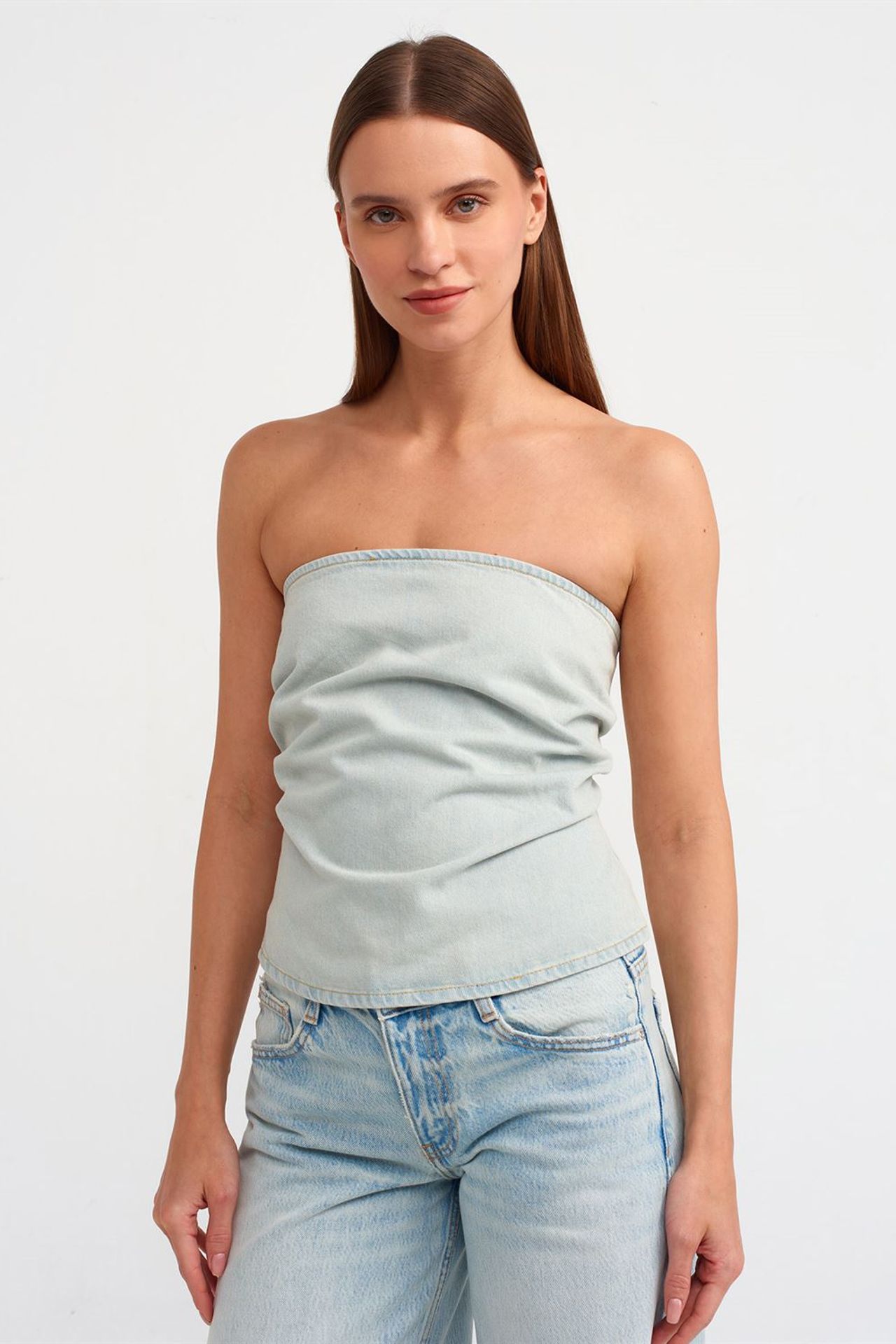 DILVIN Women's Strapless Cropped Denim Top
