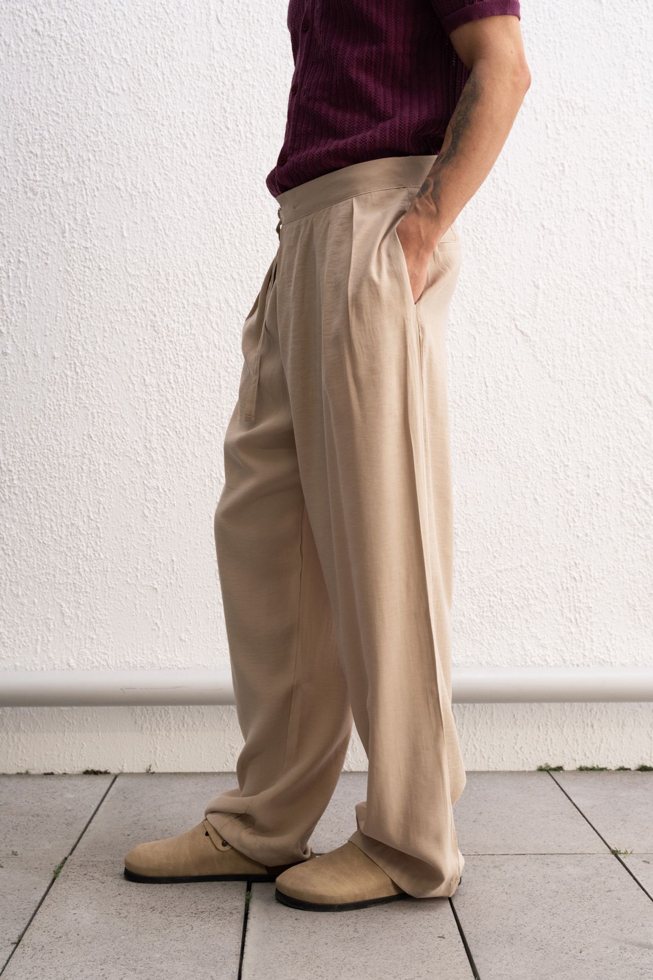 GIESTO Men's high-waist wide-leg knit pants 3