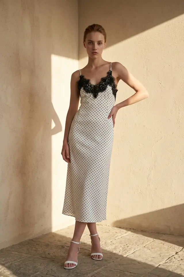 MY FASHION Women's Polka Dot Chiffon Maxi Dress