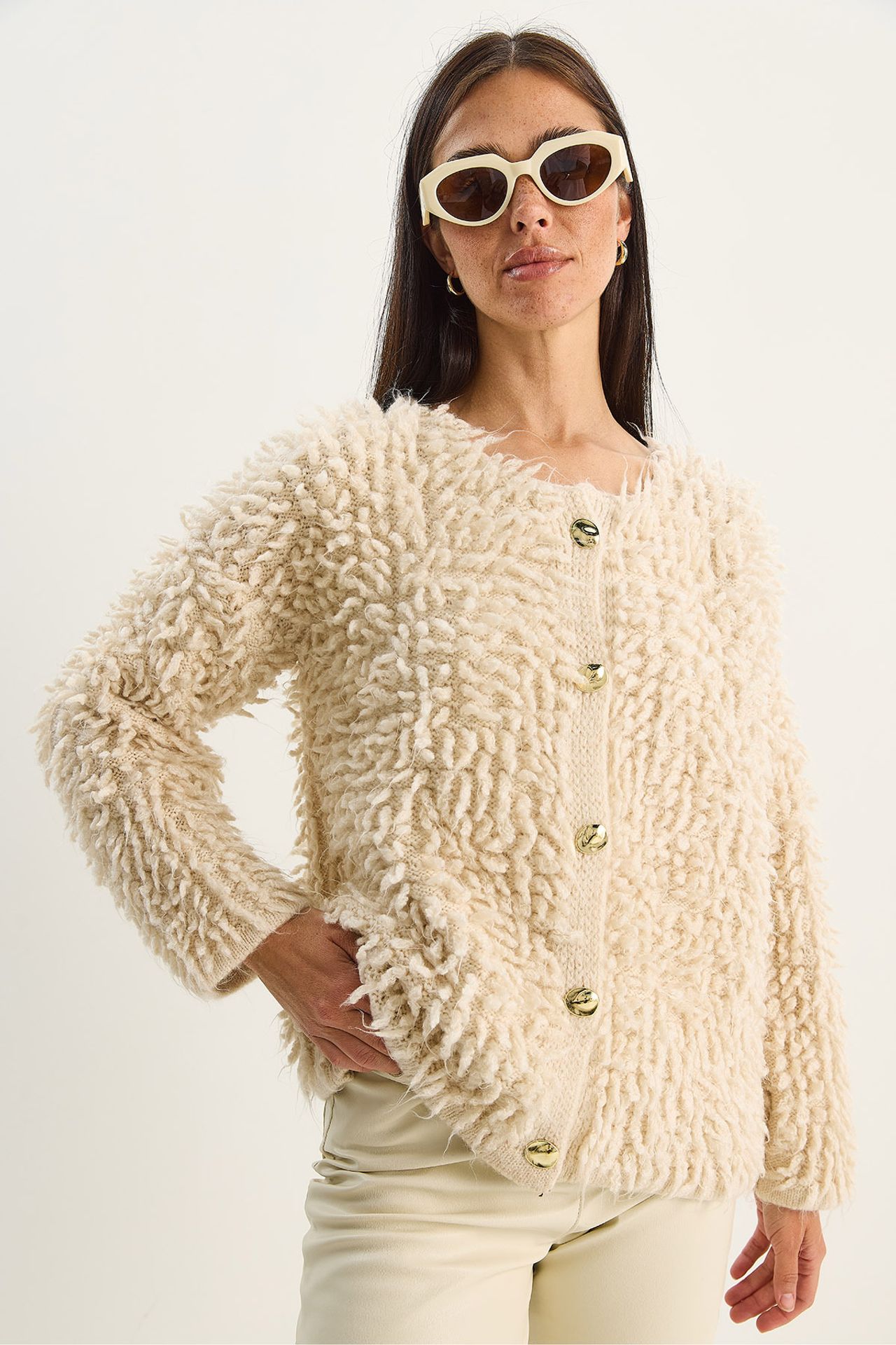 LUCCI Textured Button-Up Cardigan 2
