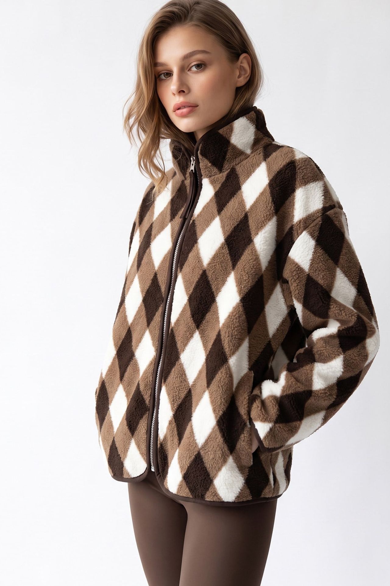 MIXRAY Women's Geometric Zipper Collar Sweatshirt 5