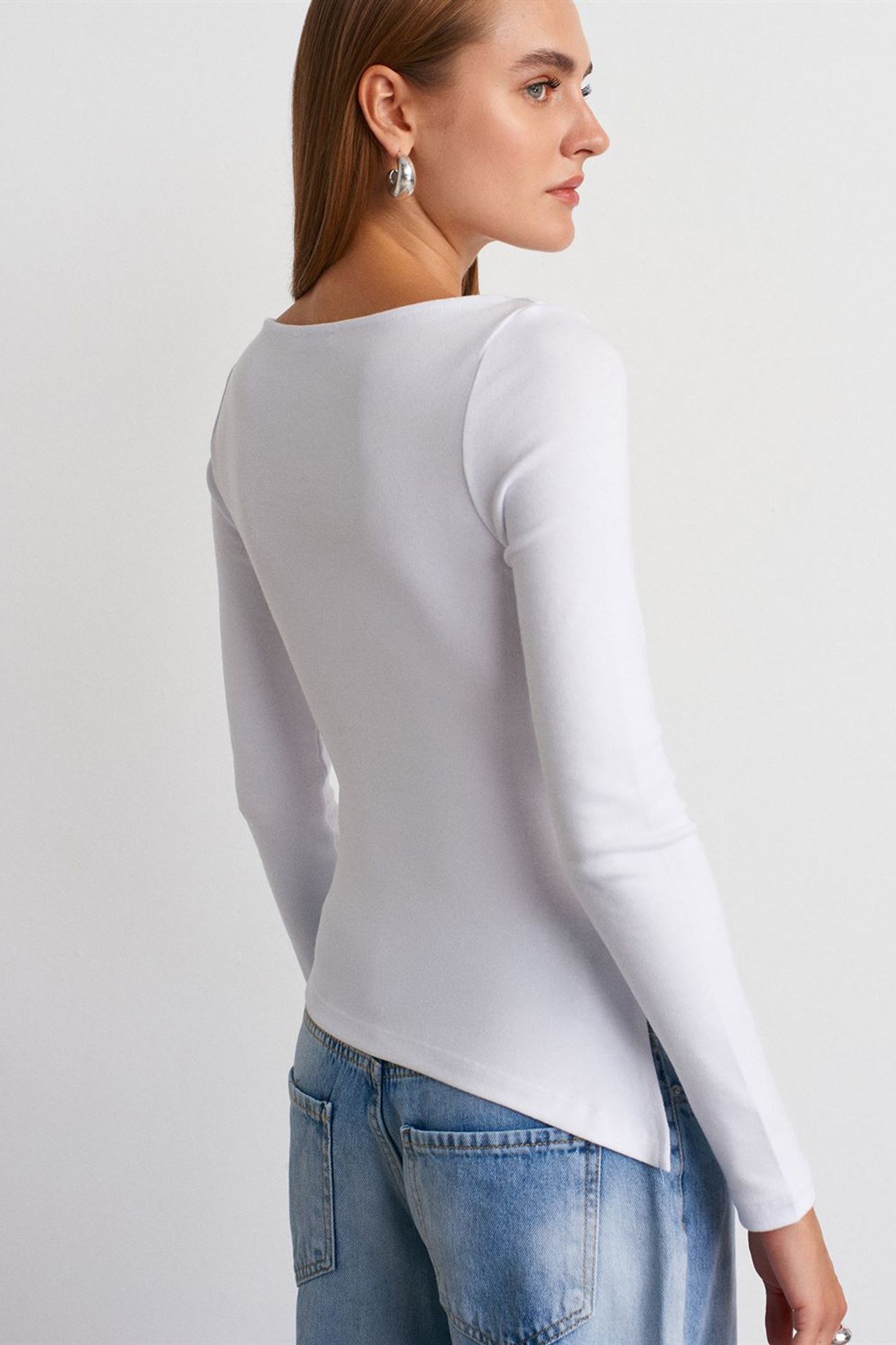 DILVIN Slim Fit Kayık Yaka Uzun Kollu Bluz 2