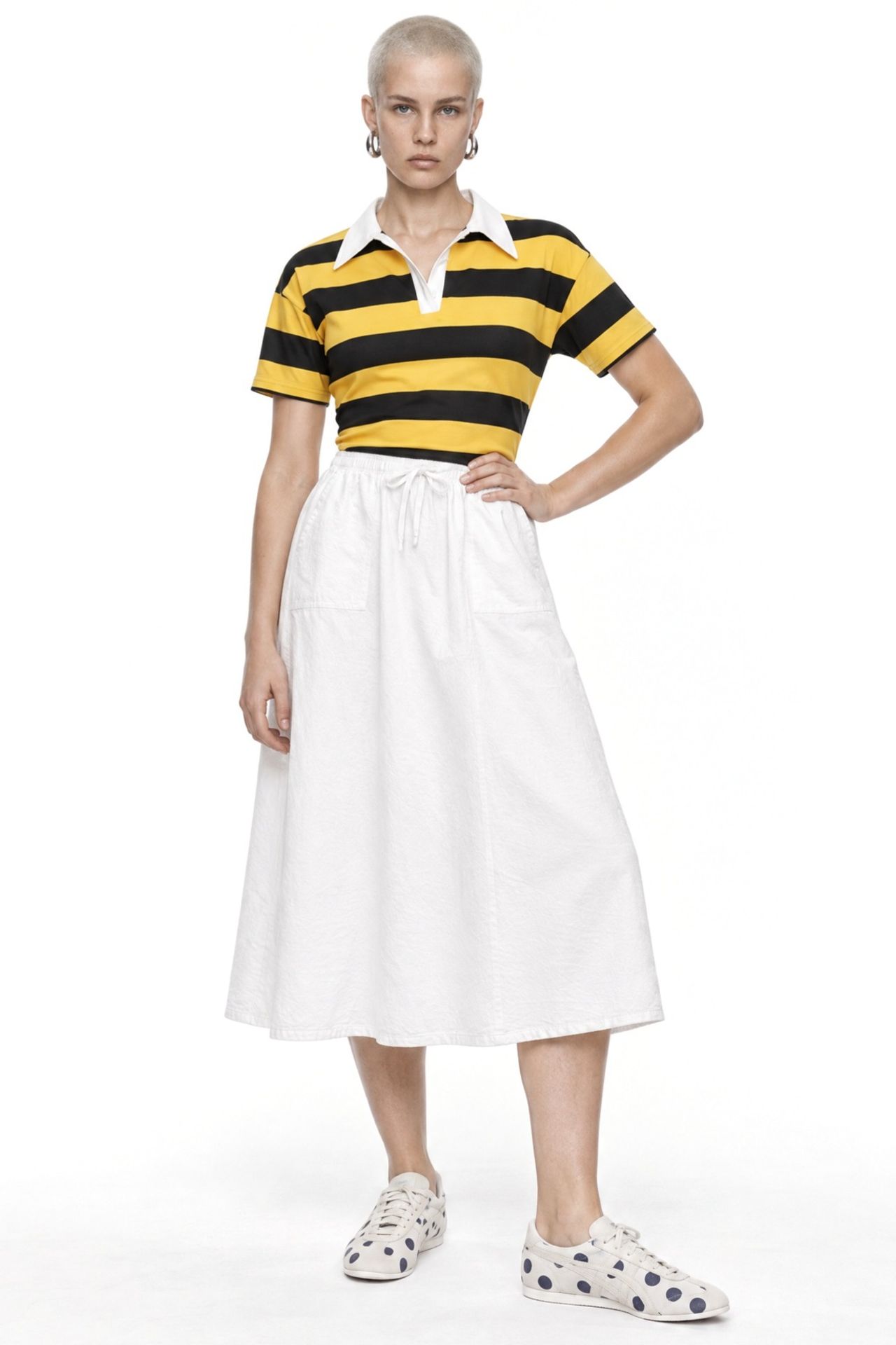 Mixray High-Waisted Poplin Skirt with Drawstring Detail 2