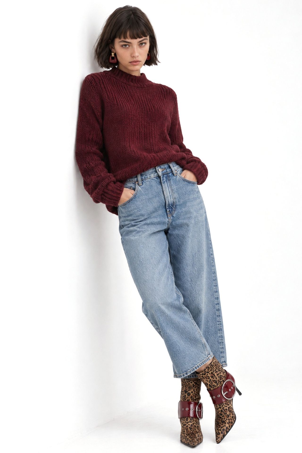 Mixray Relaxed Fit Crew Neck Thick Knit Sweater 2