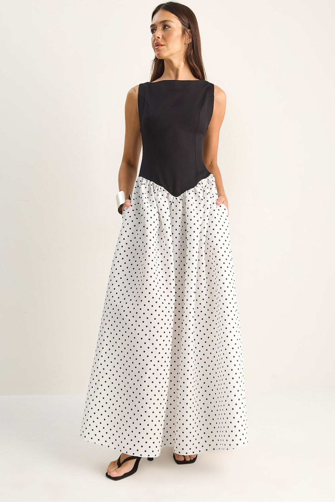 LUCCI Women's Polka Dot Maxi Dress With Pocket