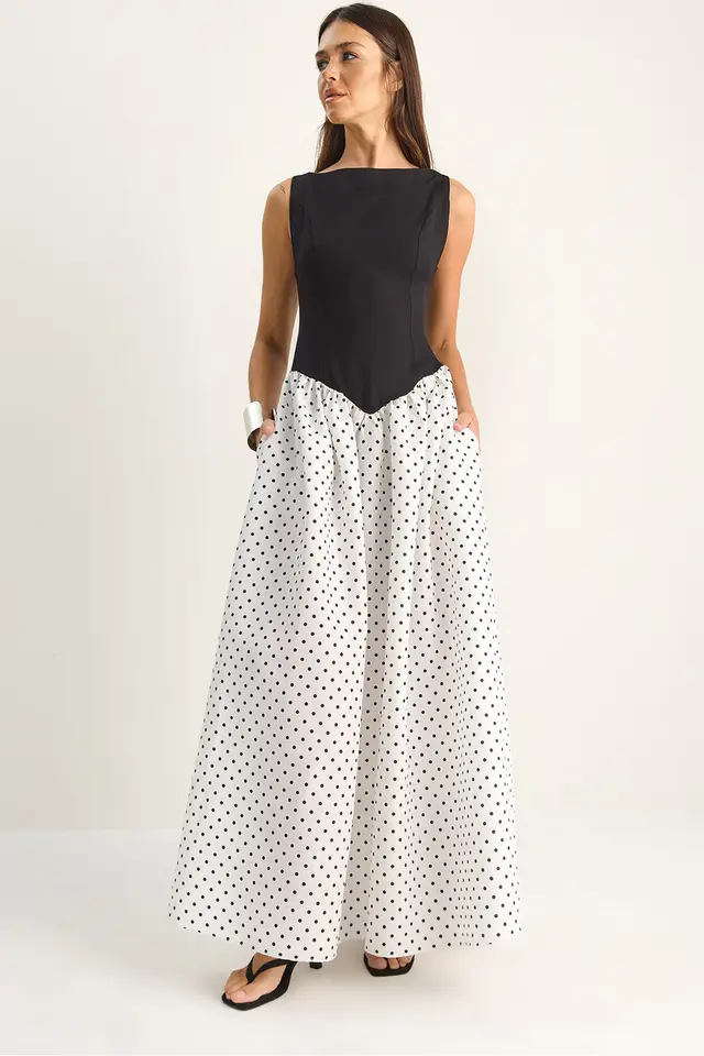 LUCCI Women's Polka Dot Maxi Dress With Pocket