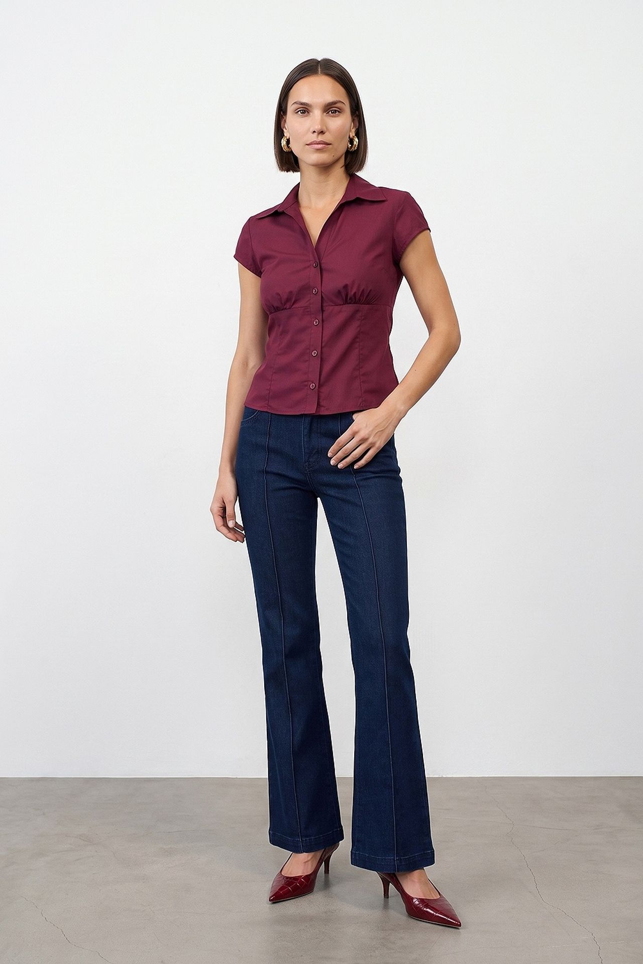 DILVIN Fitted Cotton Poplin Shirt With Tie Detail 4