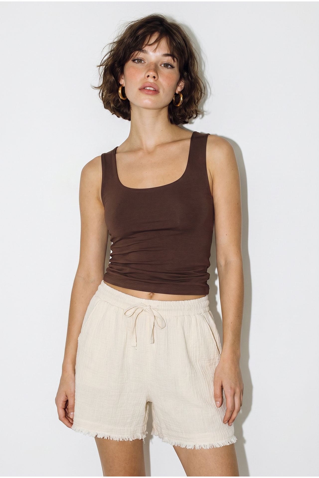 LUCCI High-Waist Wide-Leg Cotton Shorts 1
