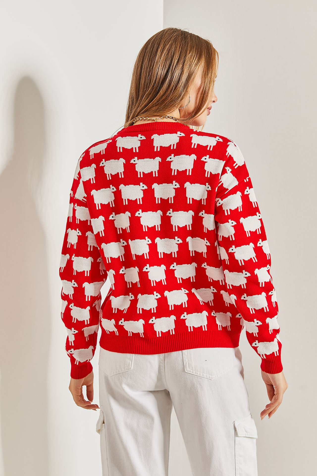 LUCCI Patterned Thick Knit Crew Neck Sweater 6
