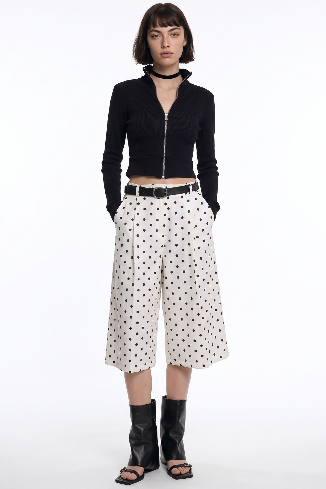 PUCKA High-Waist Polka Dot Capri Shorts