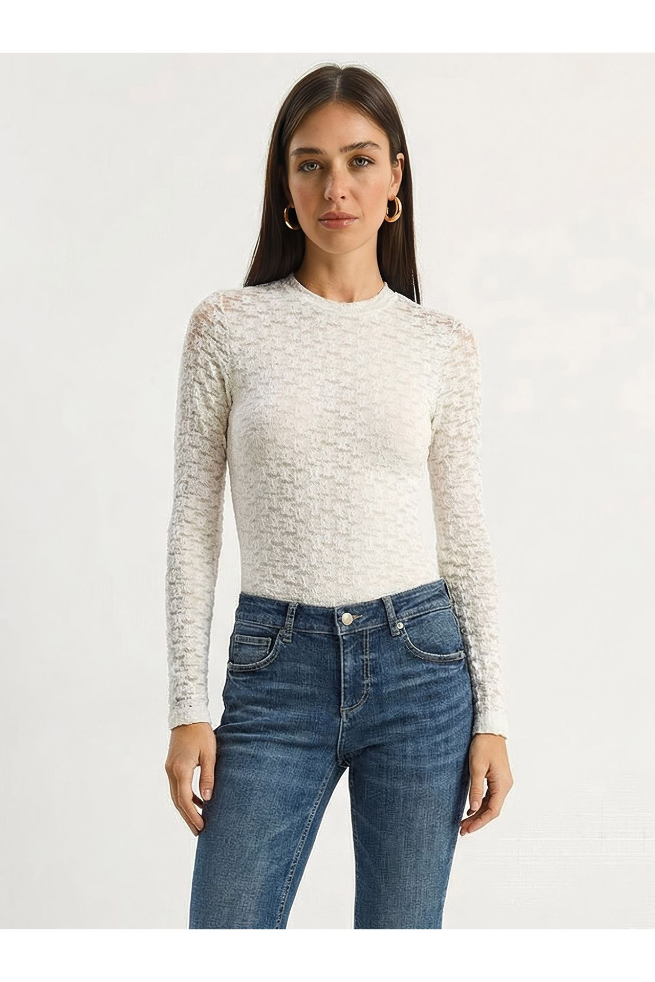 LUCCI Women's Half Turtleneck Lace Blouse 4