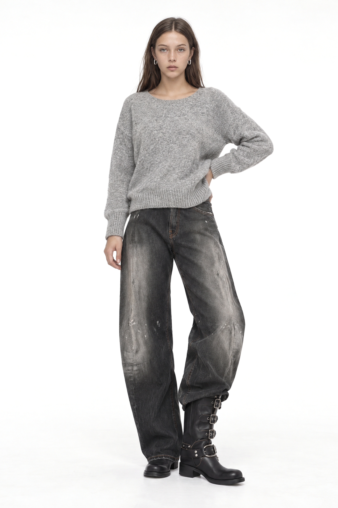 MIXRAY Oversized Boat Neck Knit Sweater 2