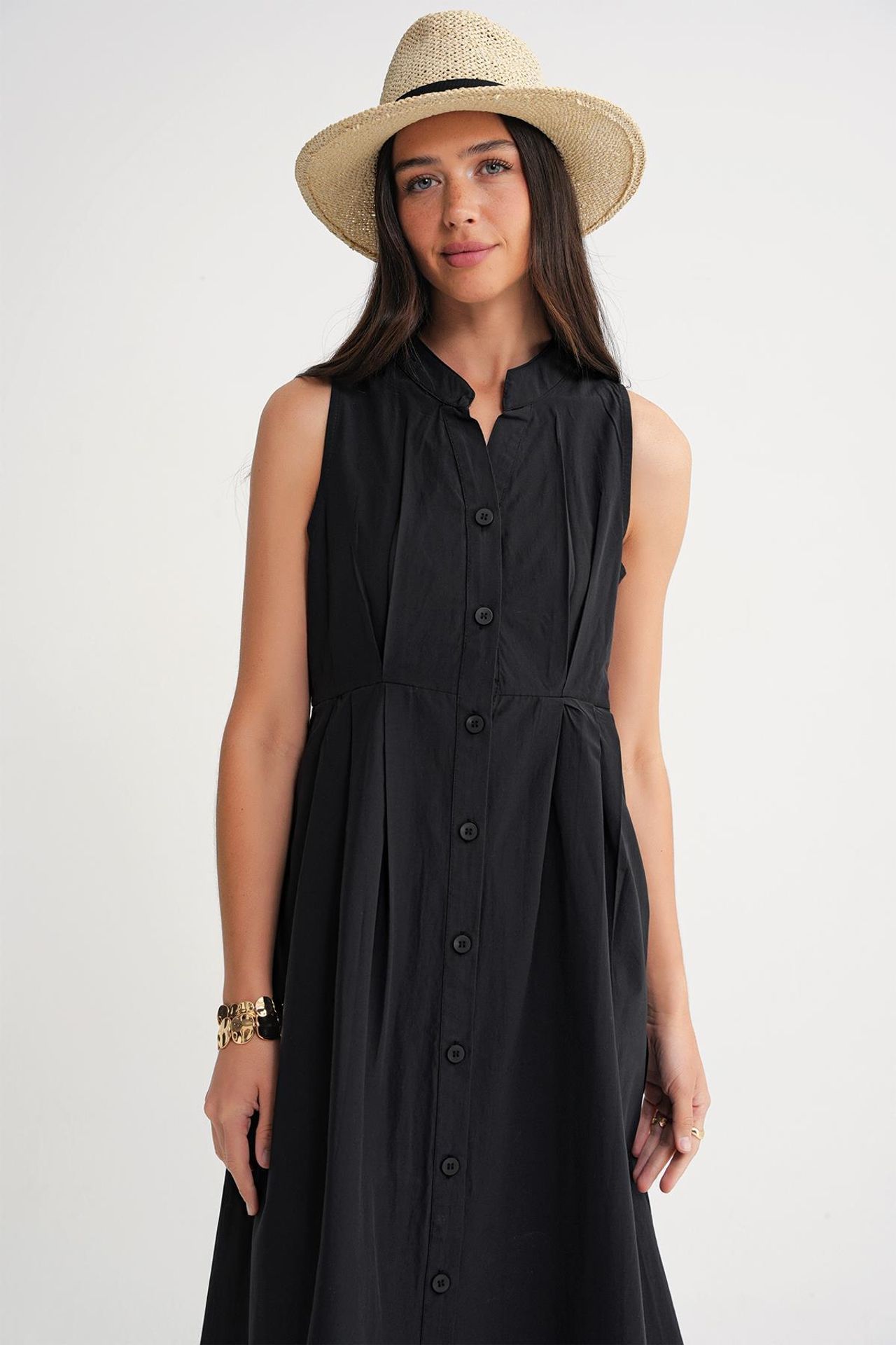Mixray Buttoned Tippet Collar Maxi Dress 4