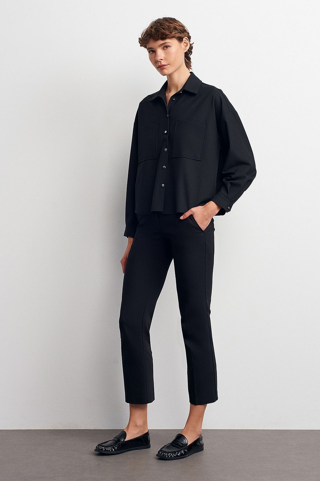 DILVIN Oversized Crepe Button-Front Shirt 5