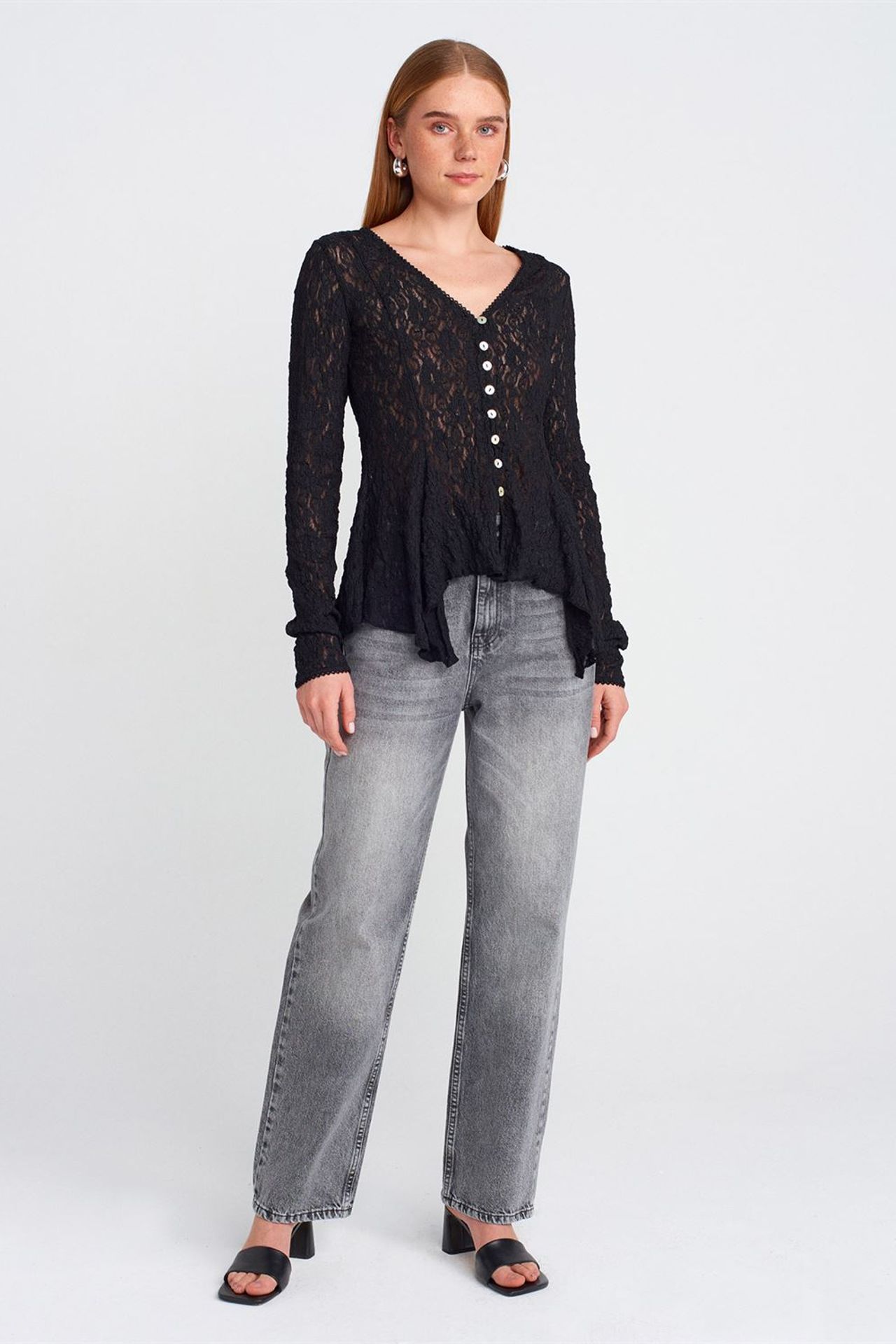 DILVIN Lace V-Neck Button Cardigan 3