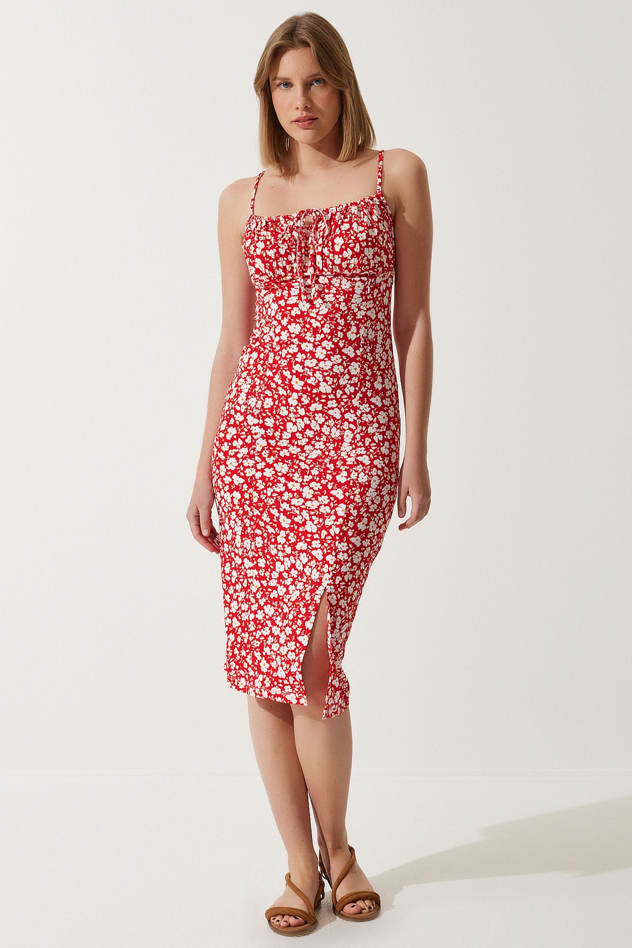 ISTANBUL Floral Ribbed Bodycon Midi Dress with Slit 1