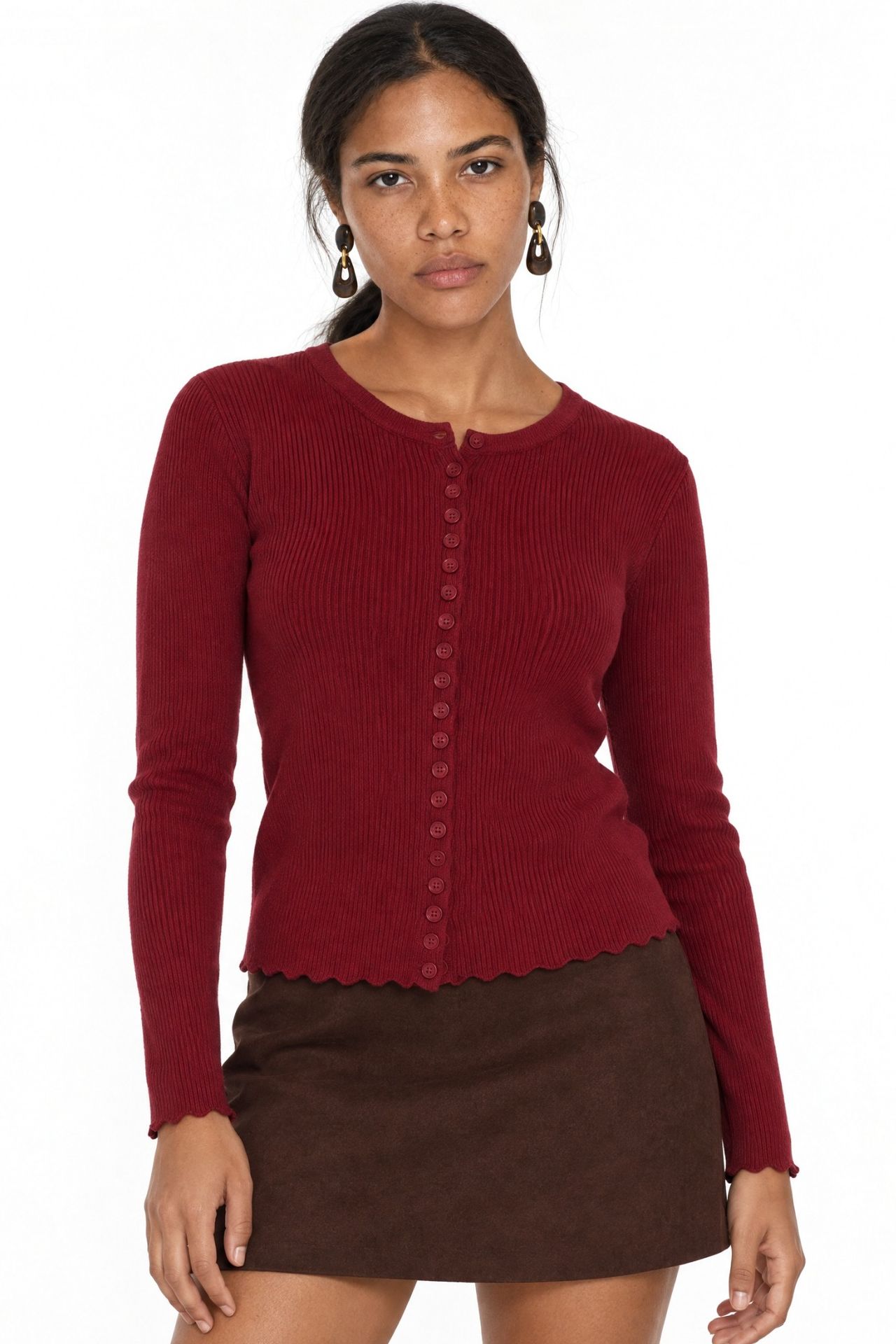MIXRAY Ribbed Knit Buttoned Cardigan 1