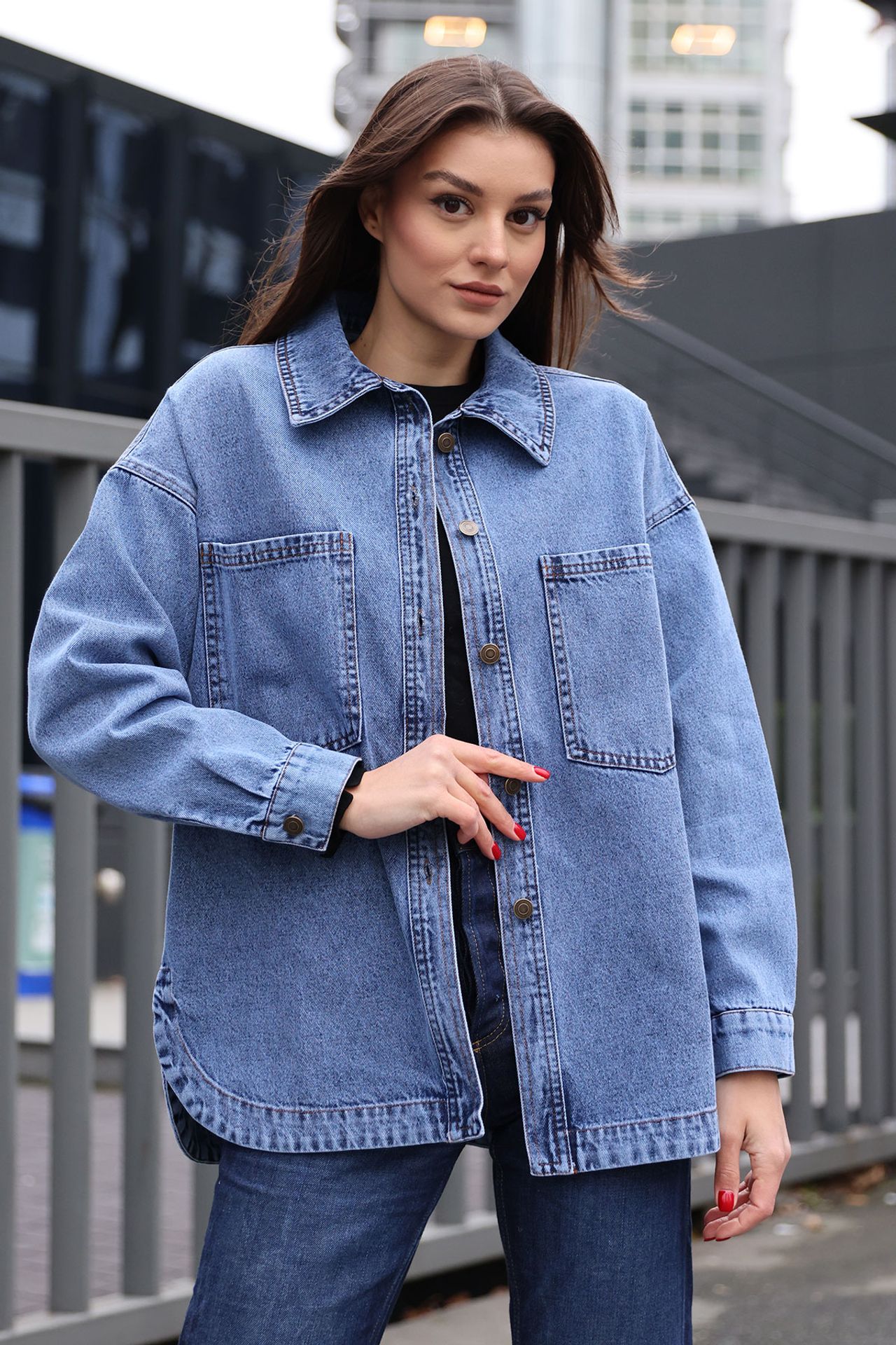 BDART Oversized Denim Jacket with Shirt Collar and Pockets 2
