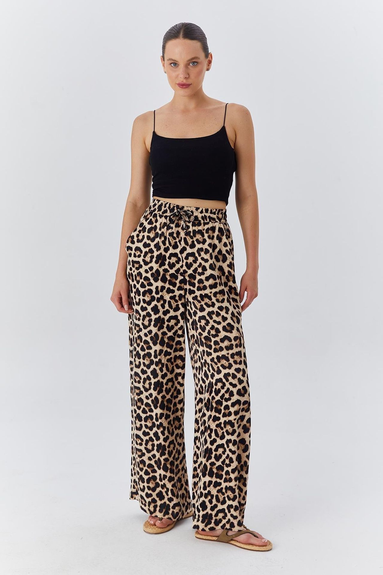 Mixray High Waist Leopard Print Wide Leg Pants 1