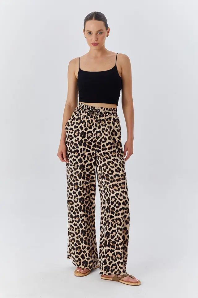 Mixray High Waist Leopard Print Wide Leg Pants