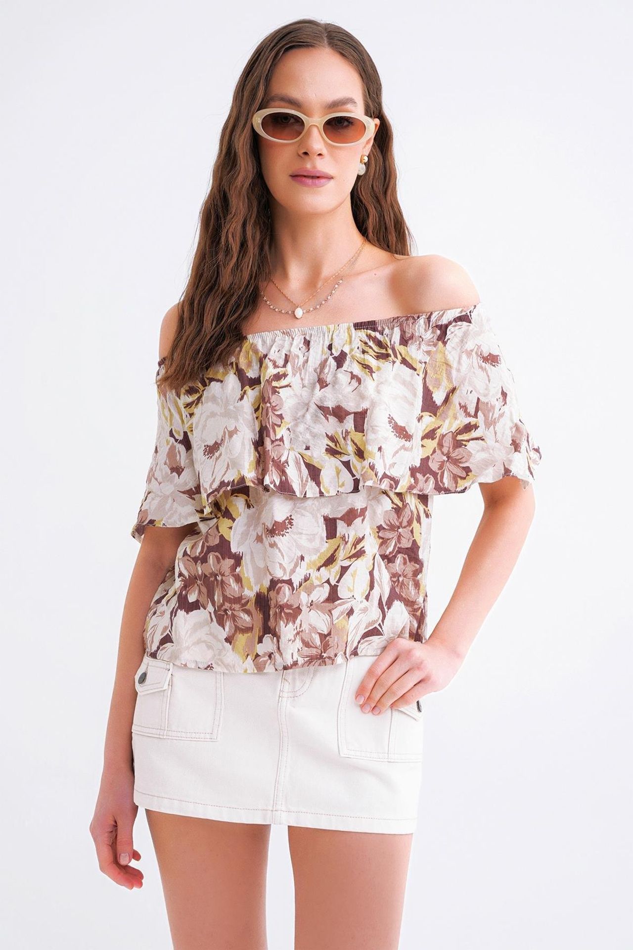 Mixray Floral Print Off Shoulder Blouse 3