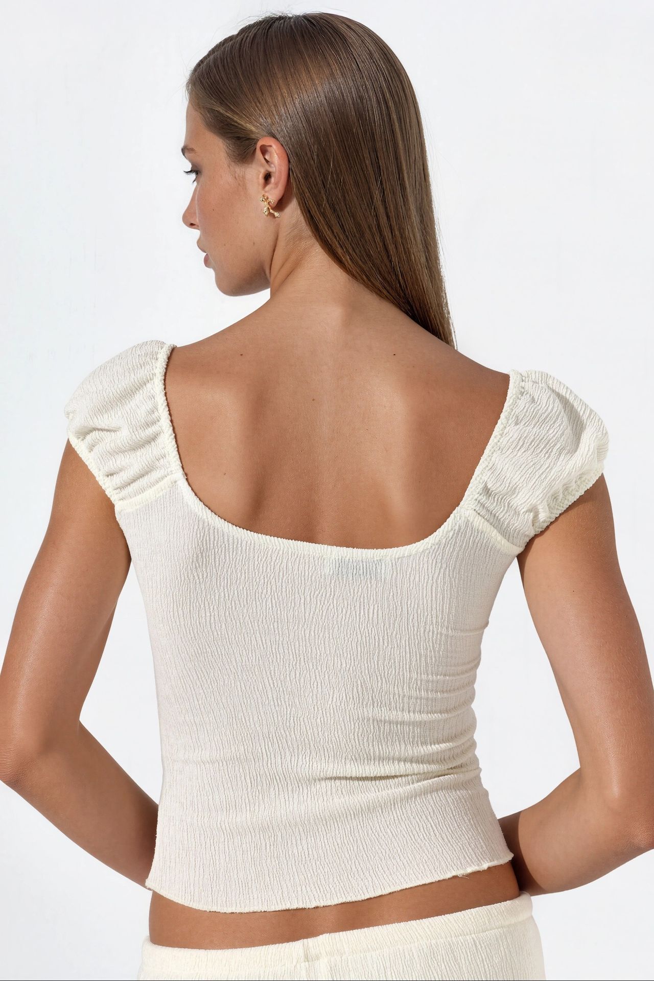 BUSEM Fitted Ribbed Crop Blouse With Tie Detail 3