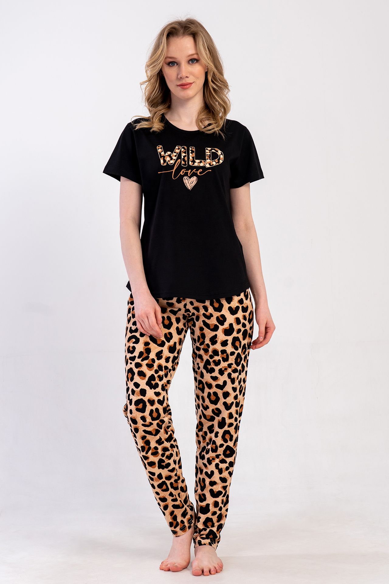 YAKE Leopar Desenli İki Parçalı Pijama Takımı 1