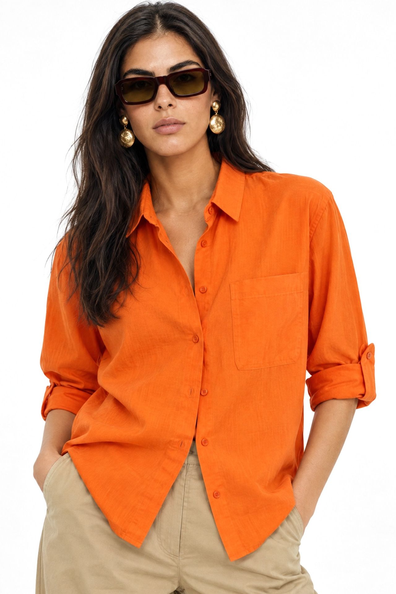 Mixray Long Sleeve Button-Up Shirt with Pocket 1