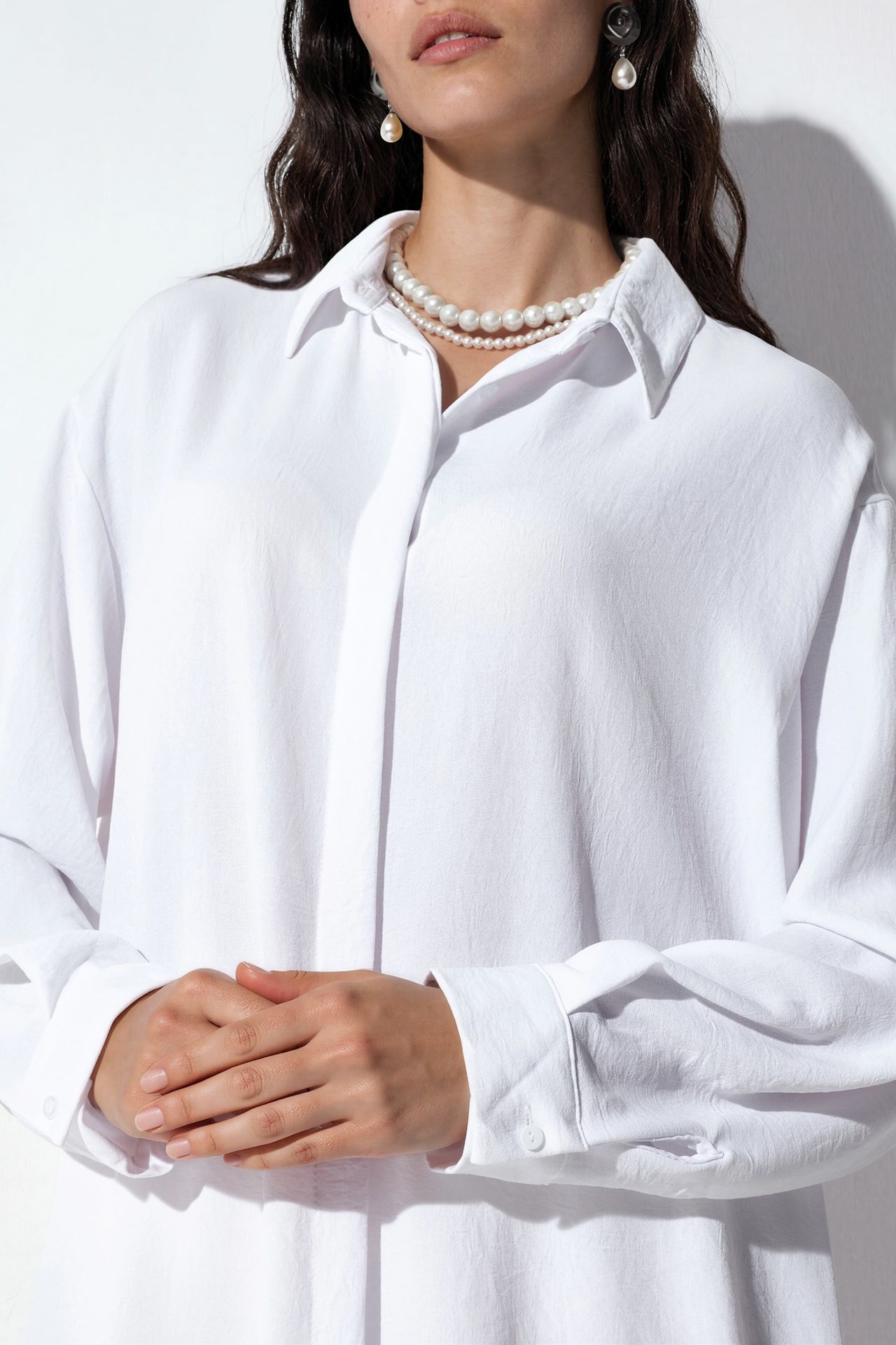 BDART Oversized Long Sleeve Button-Up Blouse with Shirt Collar