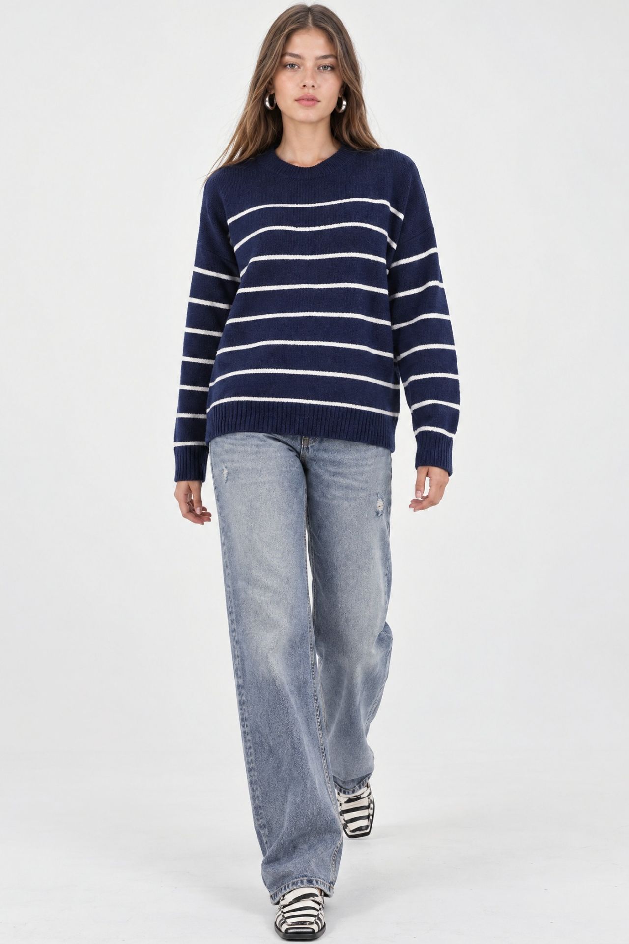 Striped Crew Neck Relaxed Knit Pullover Sweater 2