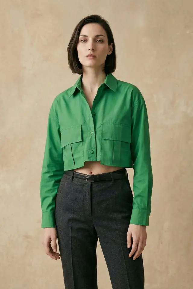 MY FASHION Cotton Poplin Crop Shirt