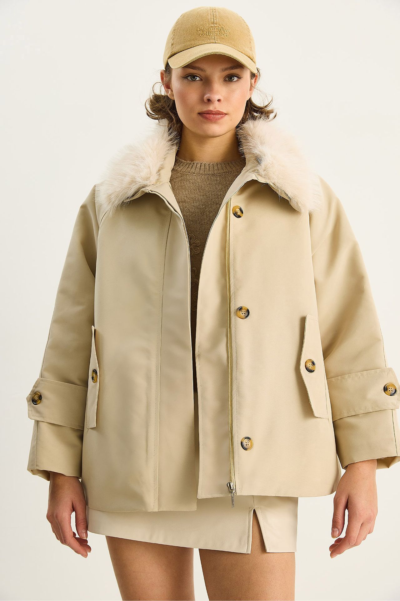 LUCCI Zipper Jacket with Faux Fur Collar 3