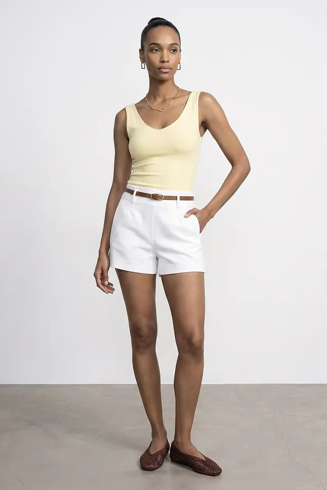 DILVIN High-Waist Tailored Knit Shorts With Belt