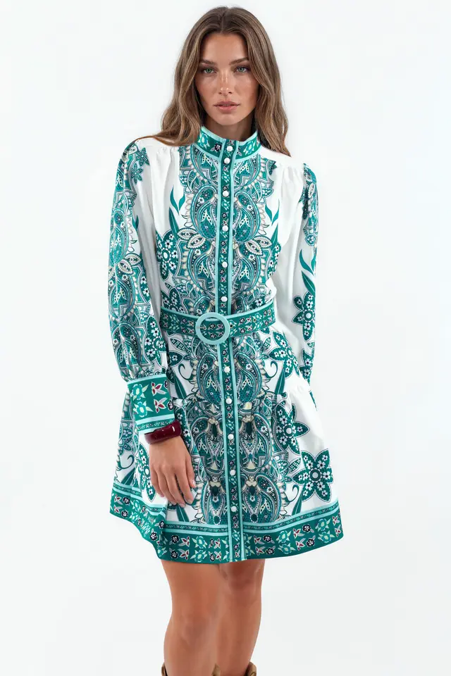 MSN Printed Belted Mini Dress