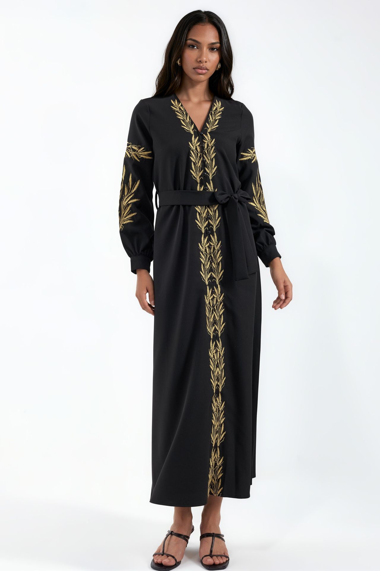 MSN Embroidered V-Neck Maxi Dress