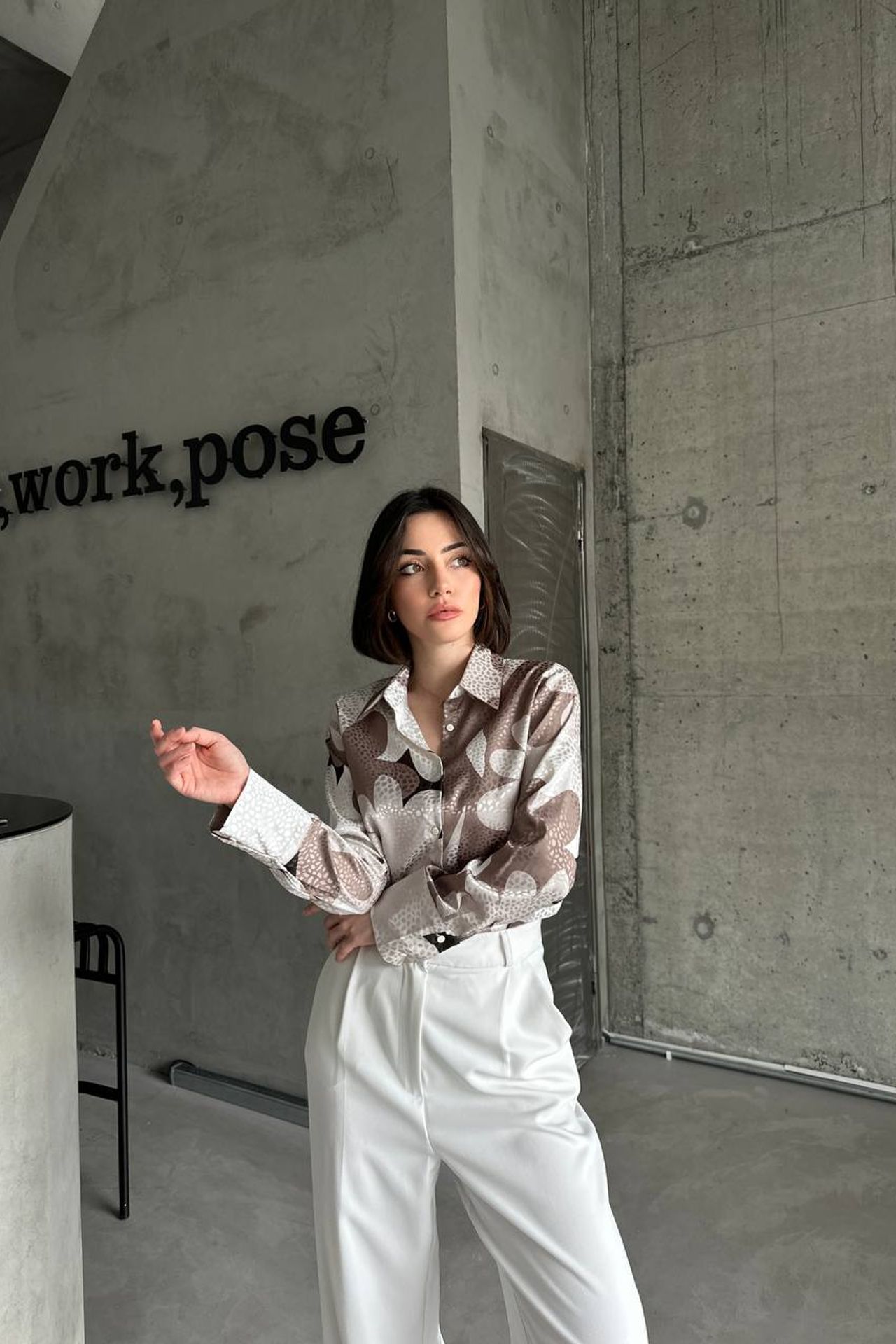 MY FASHION Geometric Pattern Button-Up Shirt 1