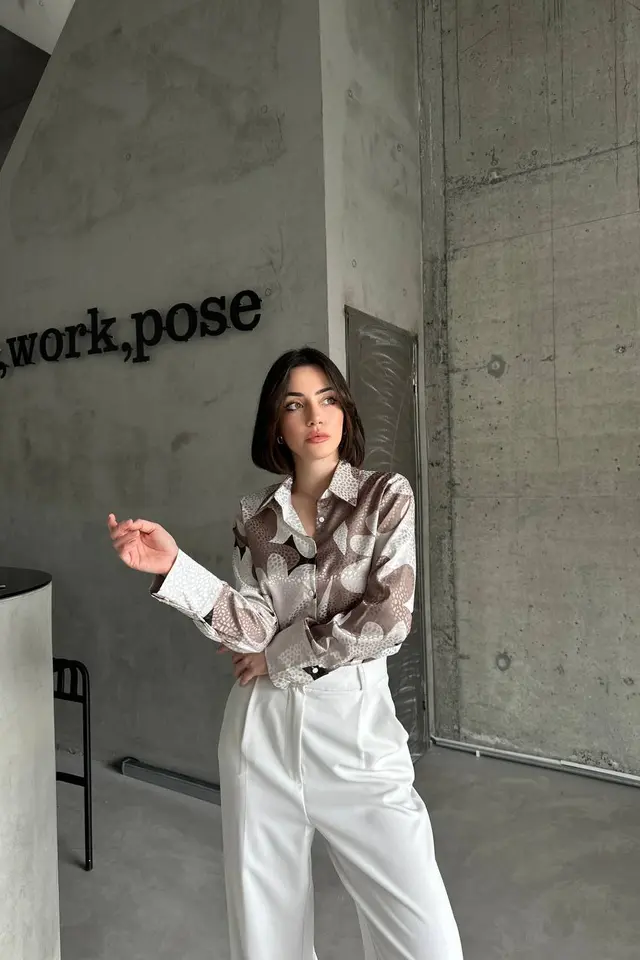 MY FASHION Geometric Pattern Button-Up Shirt