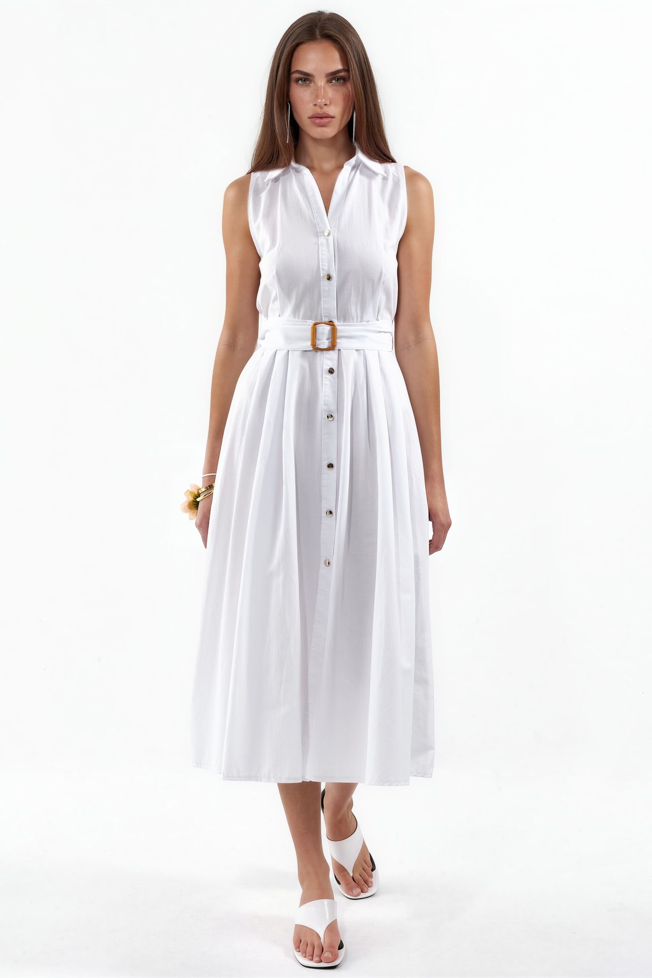 BUSEM Belted Sleeveless Poplin Shirt Midi Dress 1