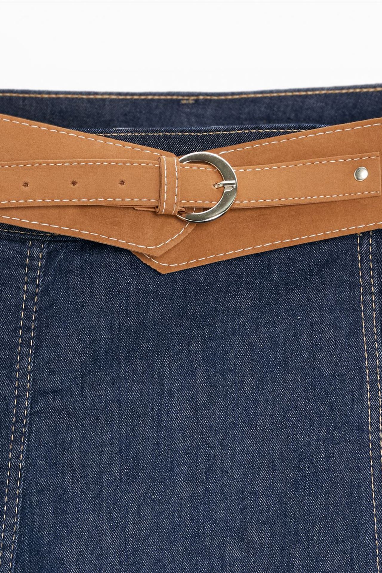 DILVIN High-Waist A-Line Denim Maxi Skirt With Belt 7