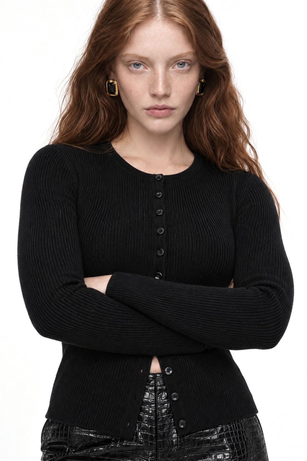 Mixray Buttoned Slim Fit Ribbed Knit Cardigan 3