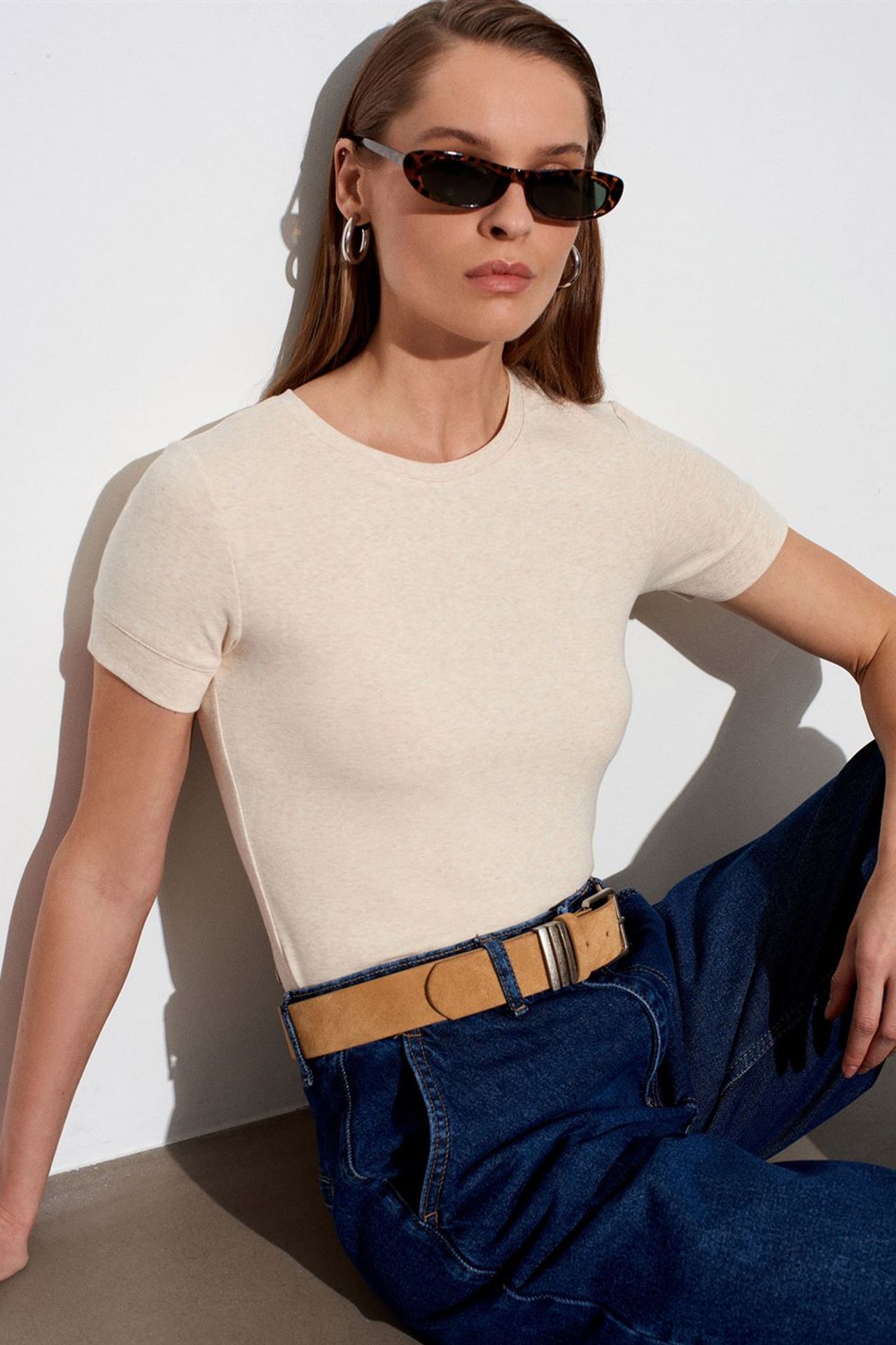DILVIN Kadın Slim Fit Bisiklet Yaka Tişört 1