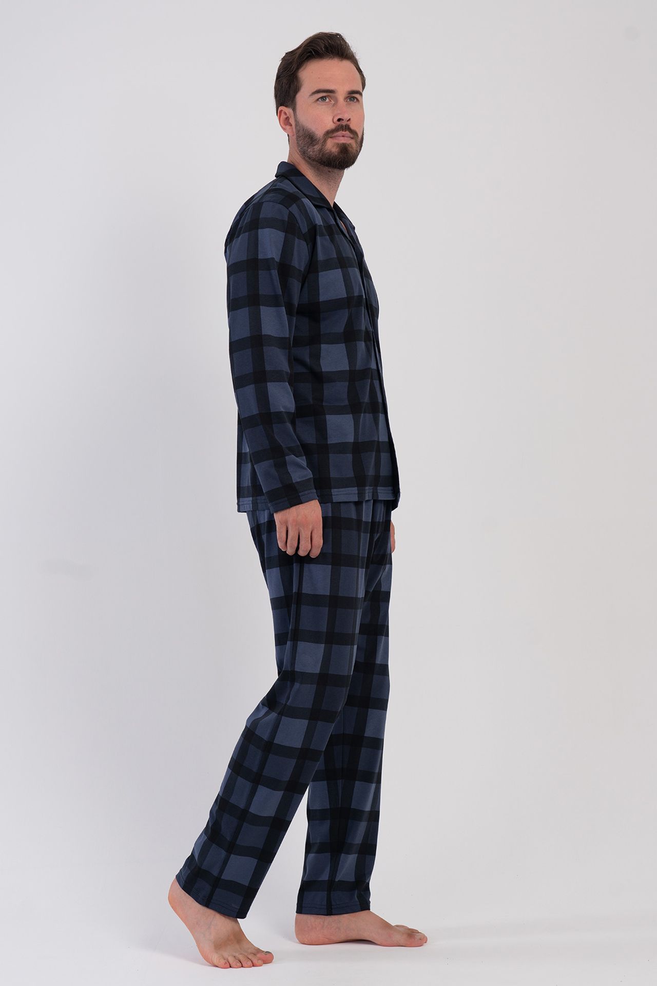 YAKE İki Parçalı Ekose Düğmeli Pijama Takımı 3