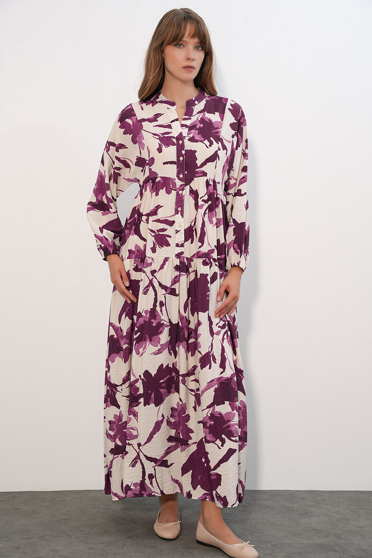 BDART Floral Maxi Dress With Mandarin Collar 1