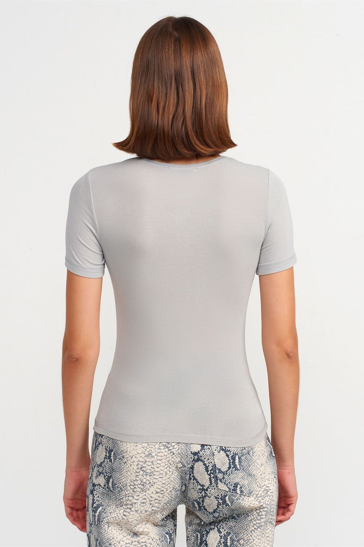 DILVIN Kadın Slim Fit Bisiklet Yaka Tişört 2