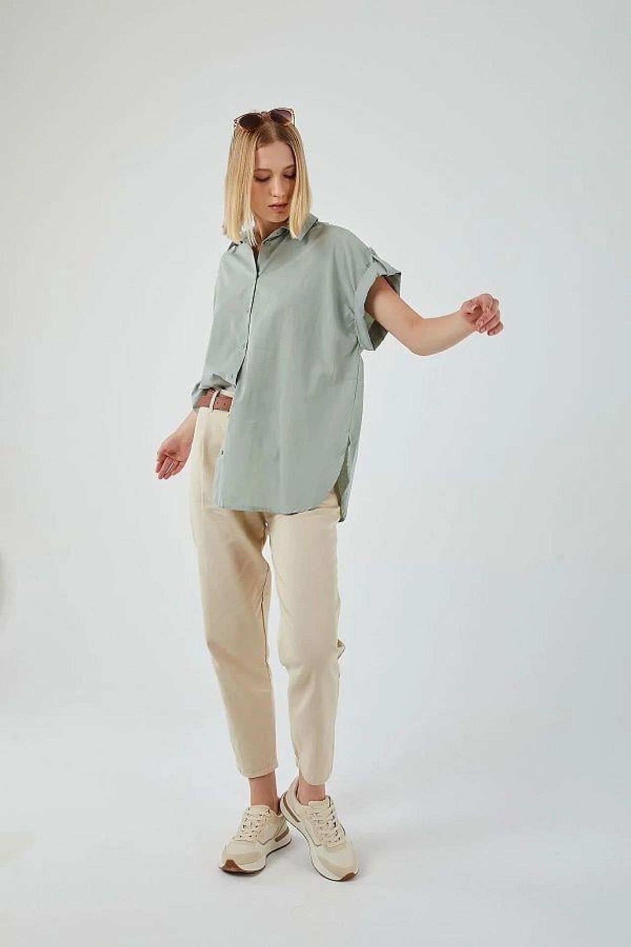 Oversized Short Sleeve Poplin Button-Up Shirt 5