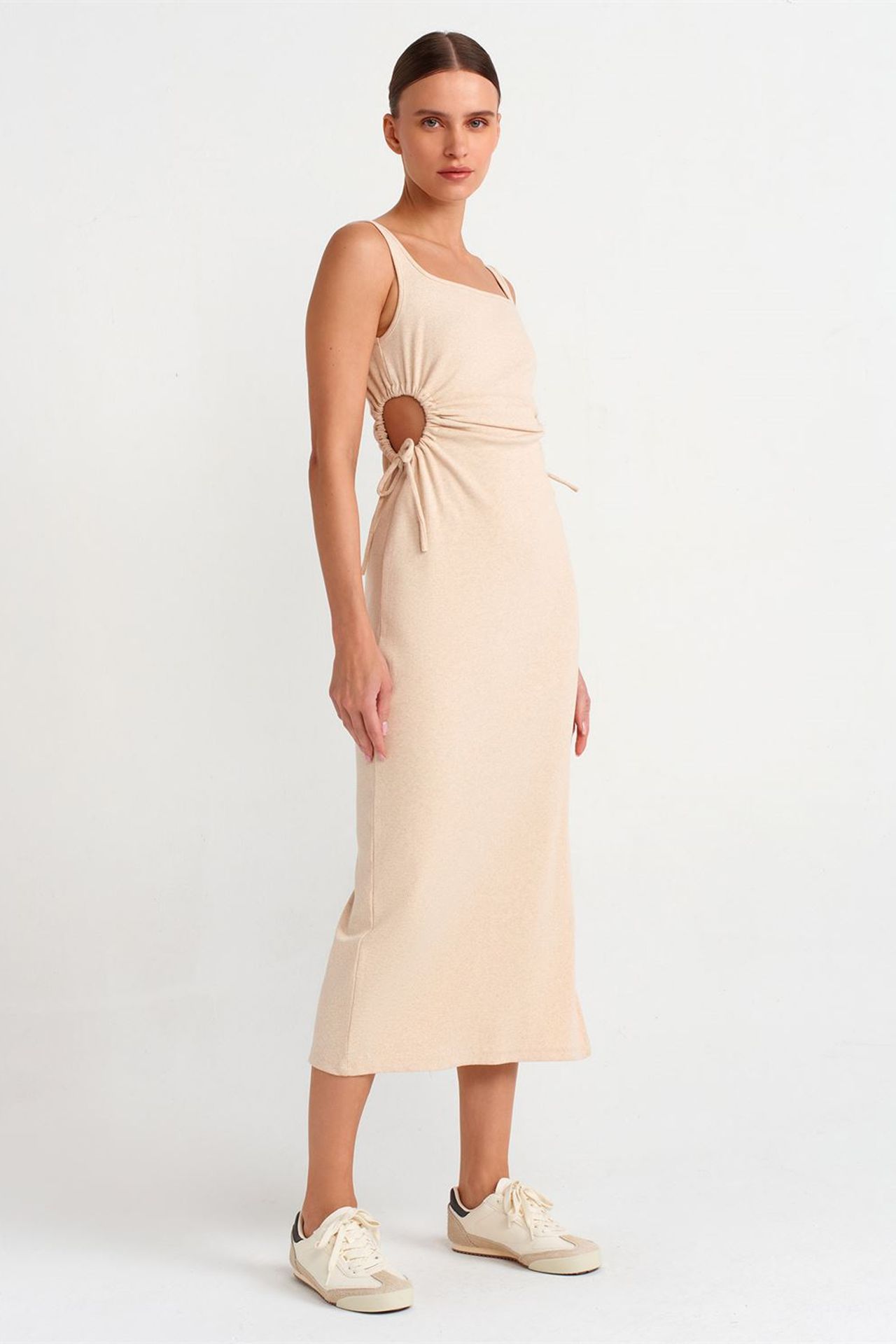 DILVIN Askısız Cut-Out Detaylı Bodycon Midi Elbise 1