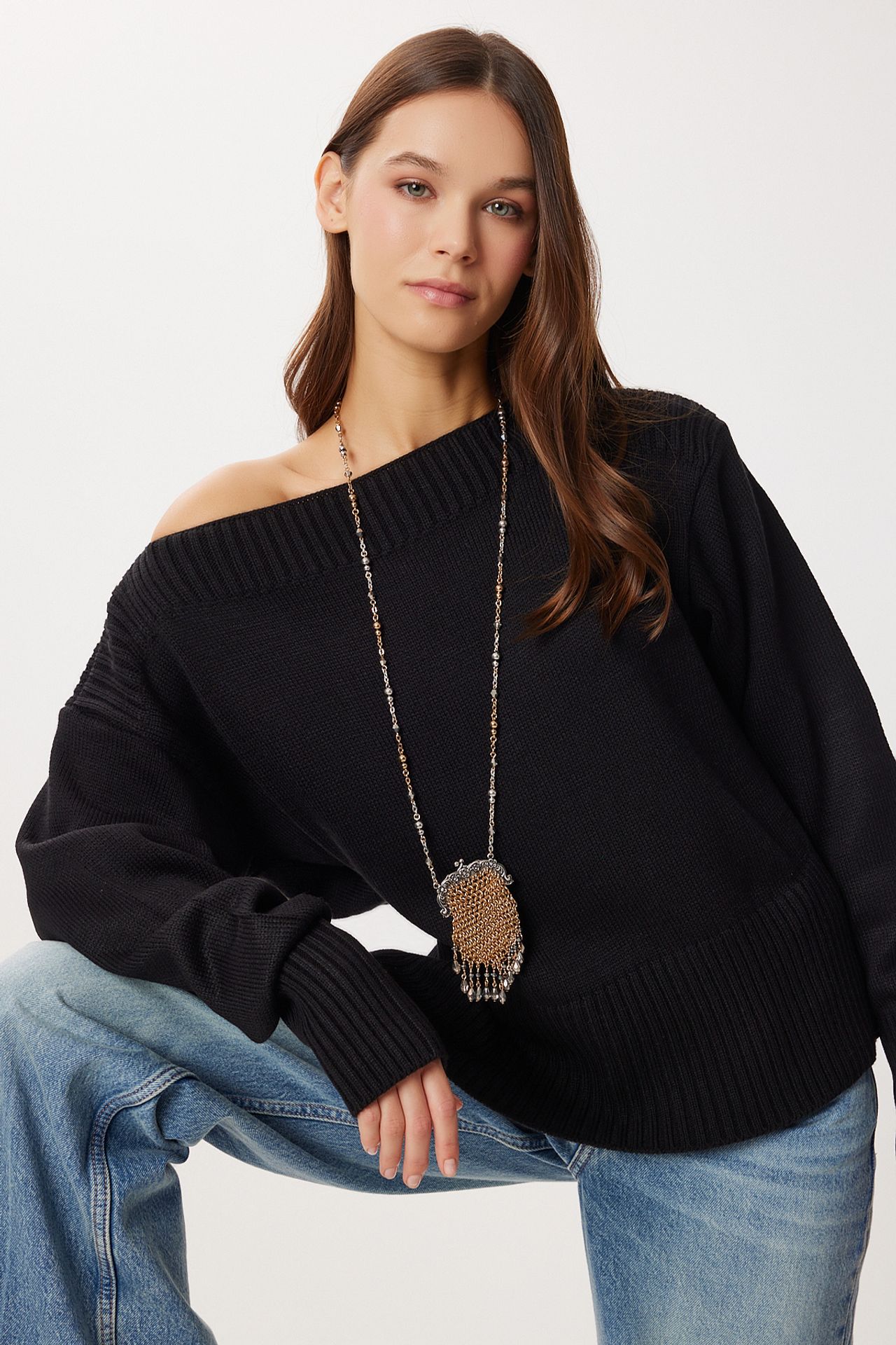 ISTANBUL Boat Neck Ribbed Sweater 1