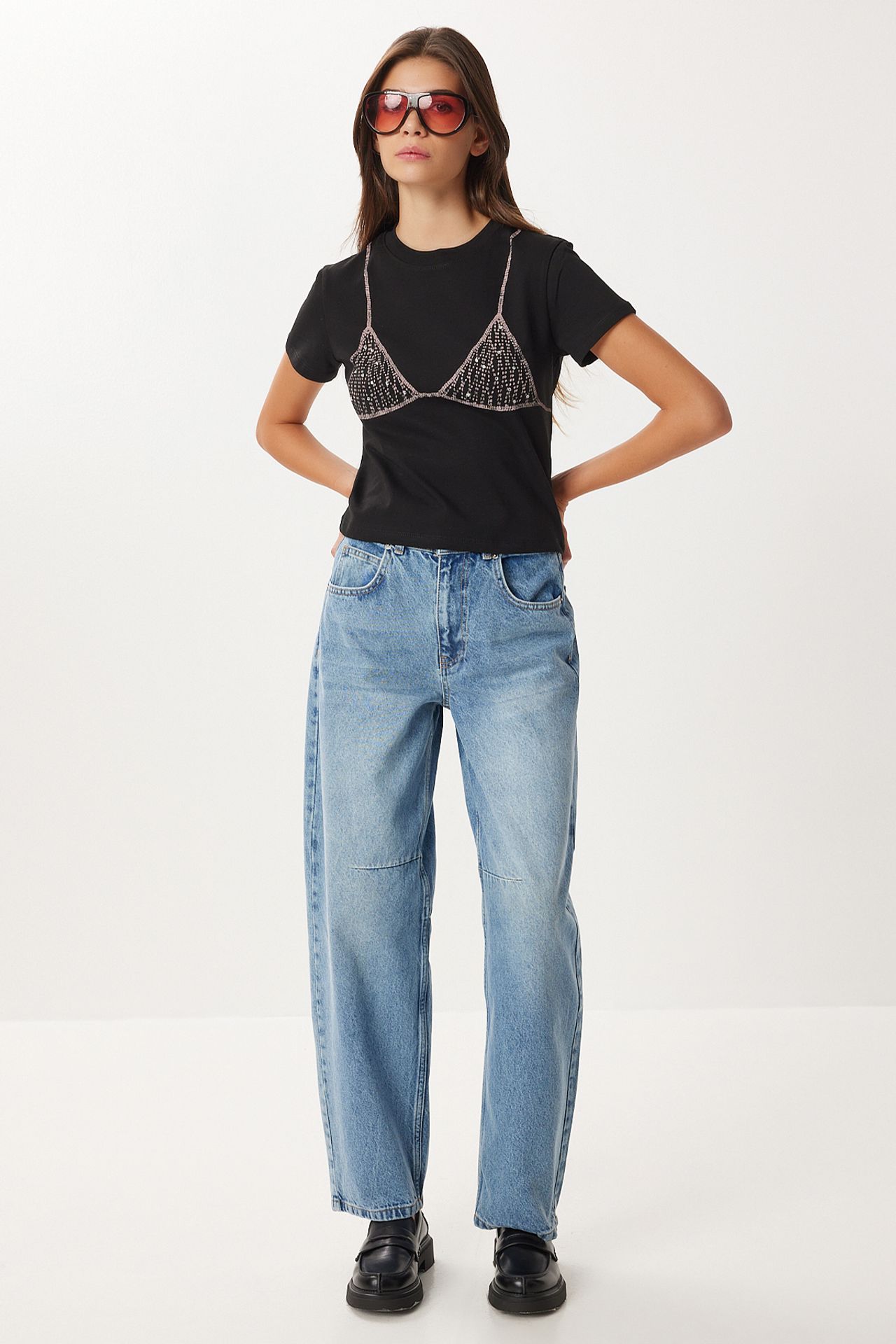 ISTANBUL High Waist Balloon Fit Jeans with Boot Cuff 2